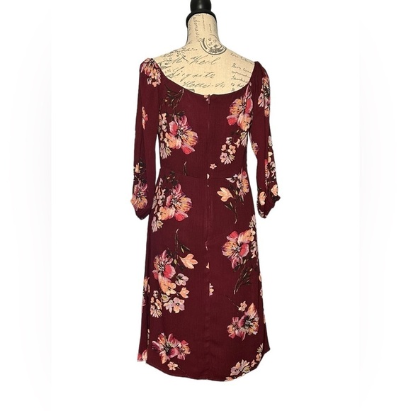 The Lulus Ardleigh Burgundy Floral Print Off-the-Shoulder Dress M 3/4 sleeve EUC - Picture 4 of 11